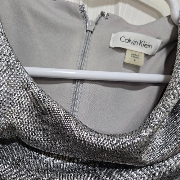 Calvin Klein Metallic Cold Shoulder Sheath Dress Silver Size 8 - Picture 8 of 11